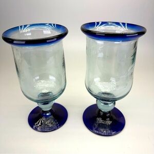 Handblown Mexican Cobalt Blue Goblets